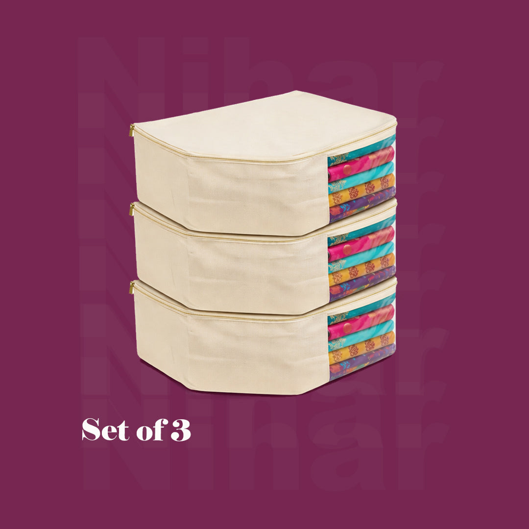 Cotton Canvas Blouse Organizer – Set of 3 | 38×25×17 cm | Cotton Canvas | Foldable | For Blouses & Garments