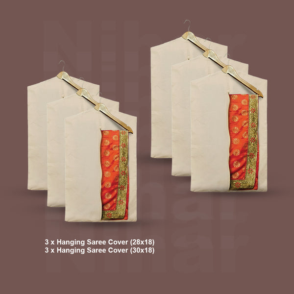 Cotton Saree Cover Combo | Set Of 12 | 6 Saree Covers 16x14 | 3 (28x18) + 3 (30x18) Hanging Saree Covers