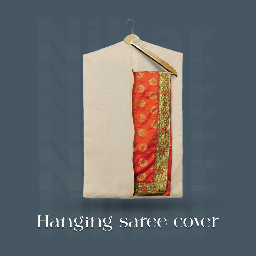 Hanging Saree Cover – Set of 3 | Zip Closure | Transparent Window | Beige