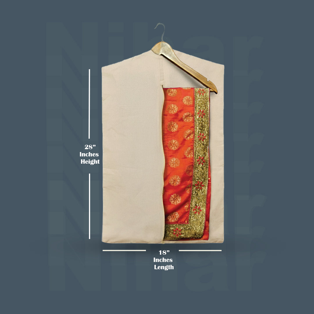 Hanging Saree Cover – Set of 3 | Zip Closure | Transparent Window | Beige
