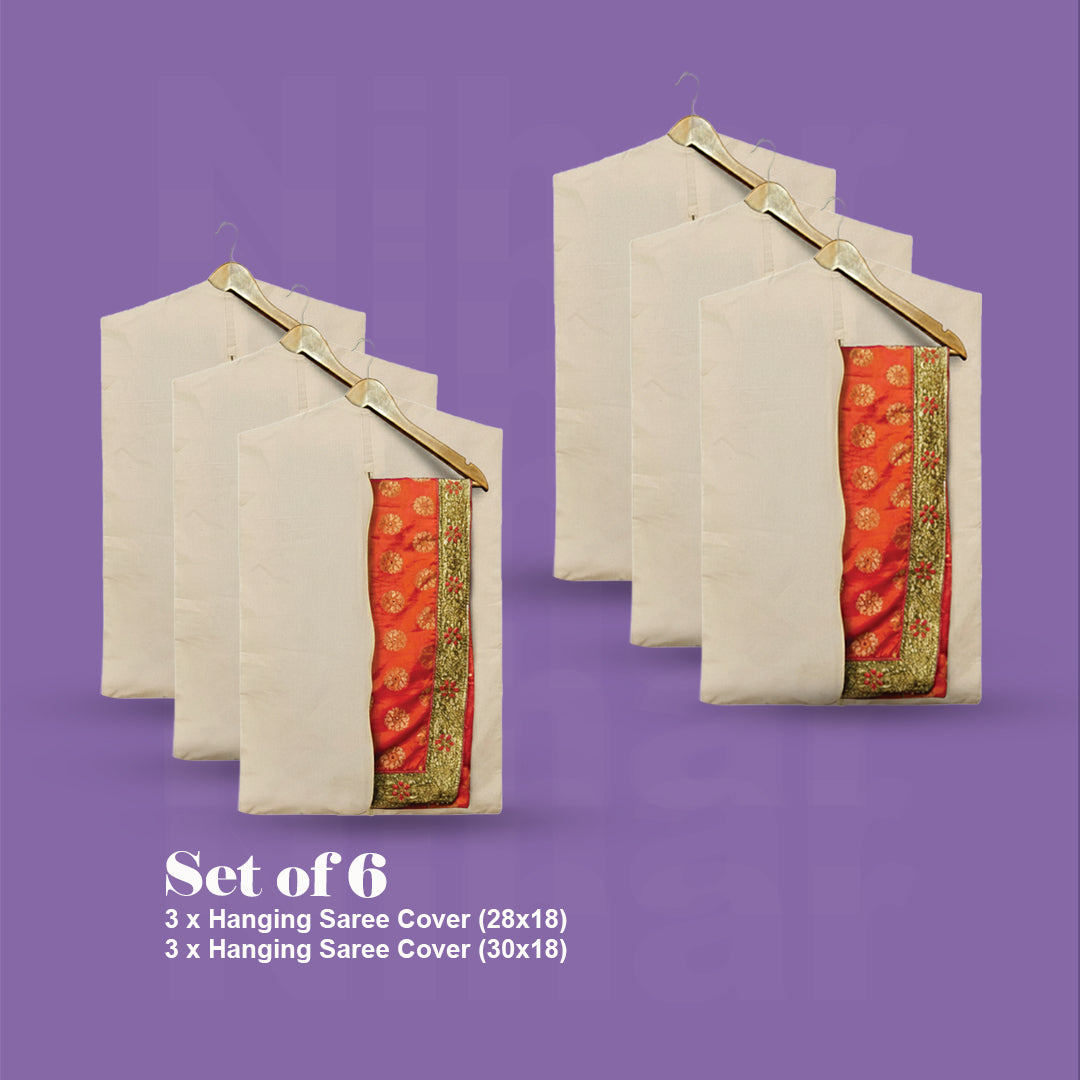 Hanging Saree Cover Combo | Set of 6 | 3 large 28x18 inch | 3 extra-large 30x18 inch