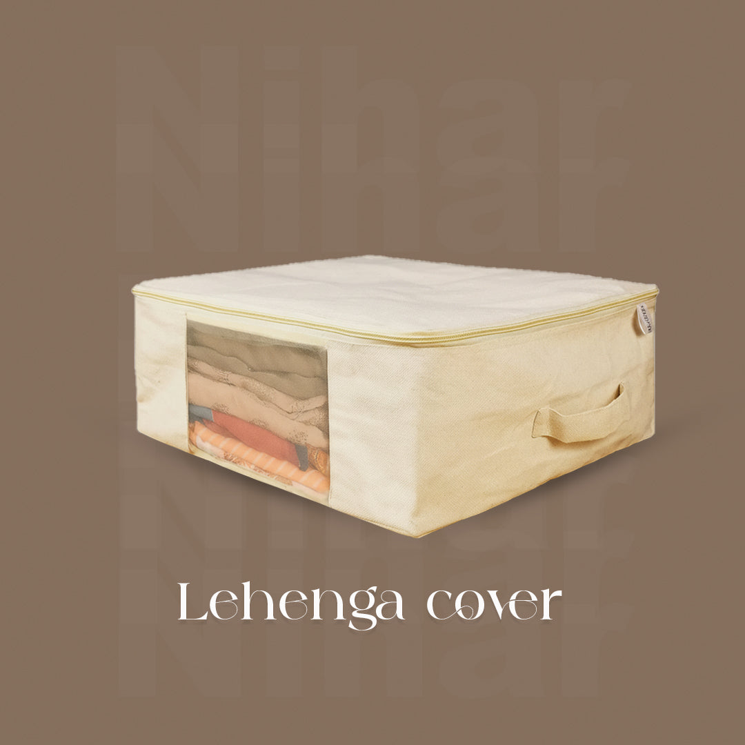 Lehenga Storage Box – Set of 3 | 18×16×4.5 Inches | Zip Closure | Transparent Window | Beige