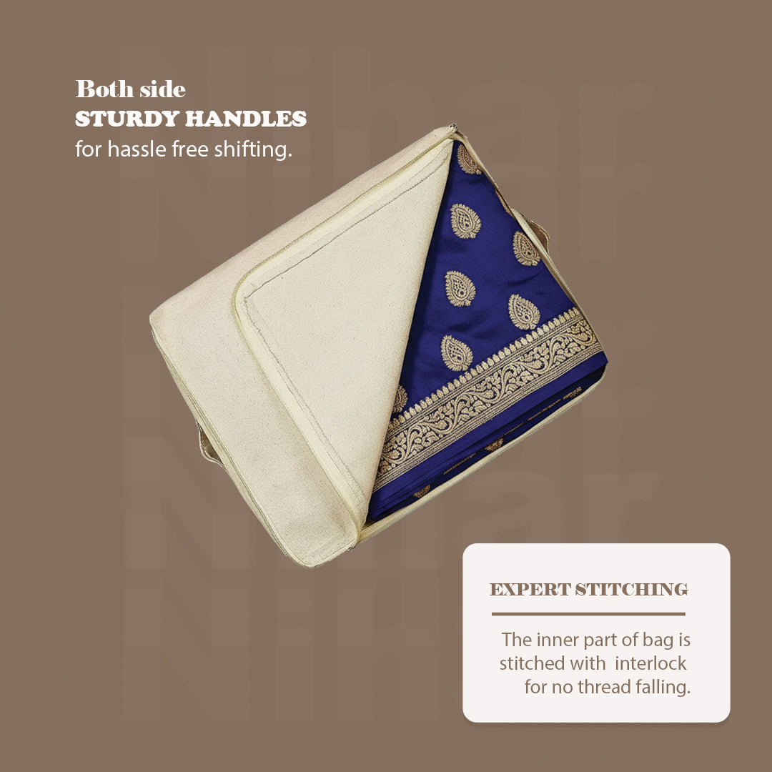 Lehenga Storage Box – Set of 3 | 18×16×4.5 Inches | Zip Closure | Transparent Window | Beige