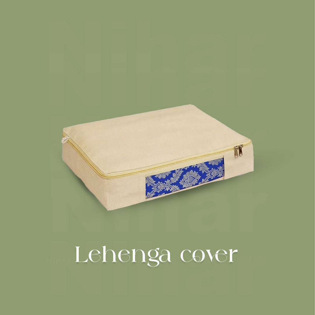 Lehenga Storage Box – Set of 4 | 16×13×3 Inches | Zip Closure | Transparent Window | Beige