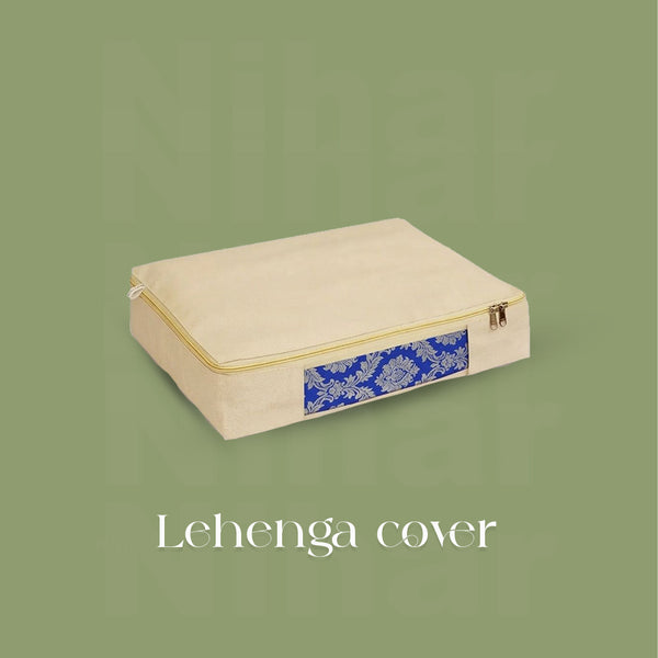 Lehenga Storage Box – Set of 4 | 16×13×3 Inches | Zip Closure | Transparent Window | Beige