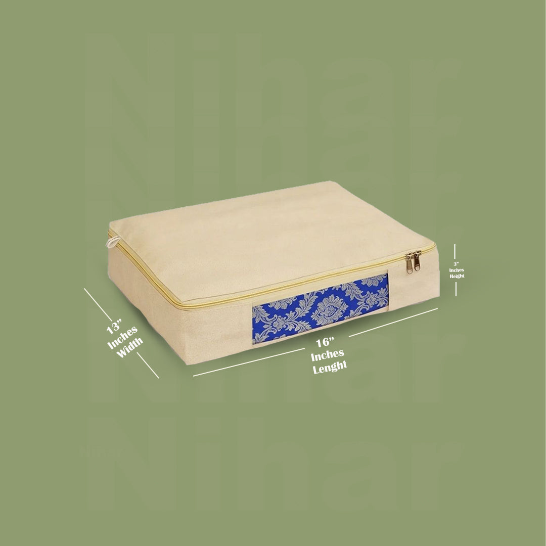 Lehenga Storage Box – Set of 4 | 16×13×3 Inches | Zip Closure | Transparent Window | Beige