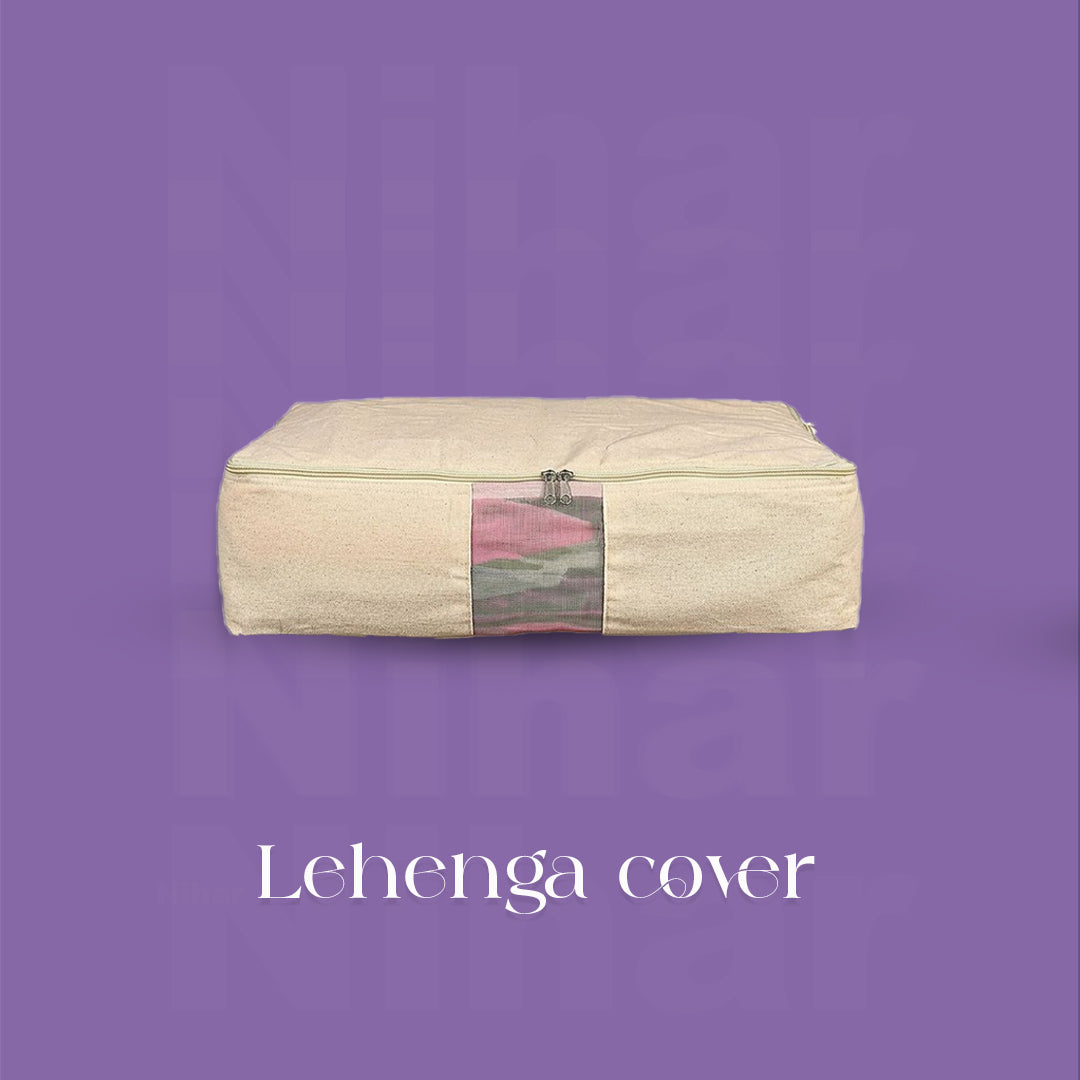 Lehenga Storage Box – Set of 3 | 18×16×4.5 Inches | Zip Closure | Transparent Window | Beige