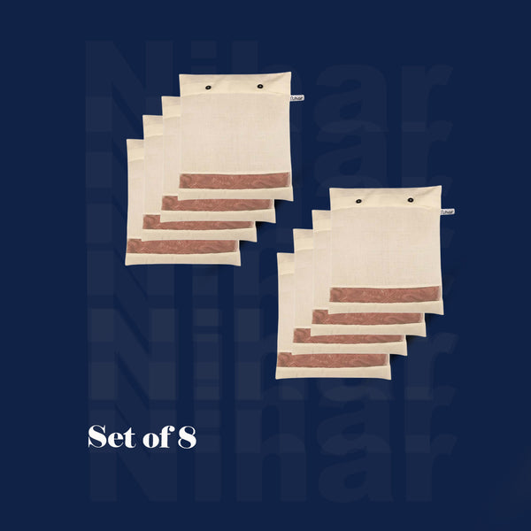 Cotton Saree Storage Cover – Set of 8 | Transparent Window | No Zip | Beige