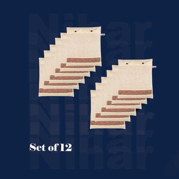 Cotton Saree Storage Cover – Set of 12 | Transparent Window | No Zip | Beige